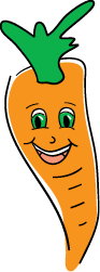 Cartoon graphic of a carrot smiling.
