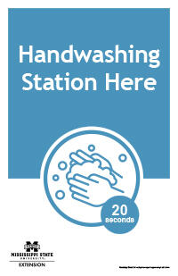 Poster with text "Handwashing Station Here" and a handwashing clipart with the text "20 seconds."